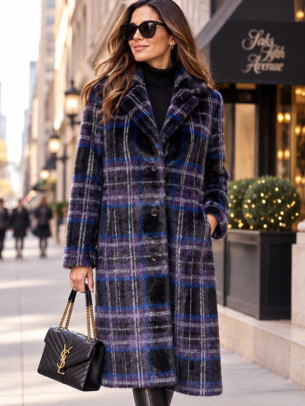 Milly Windowpane Faux Fur Coat SZ M